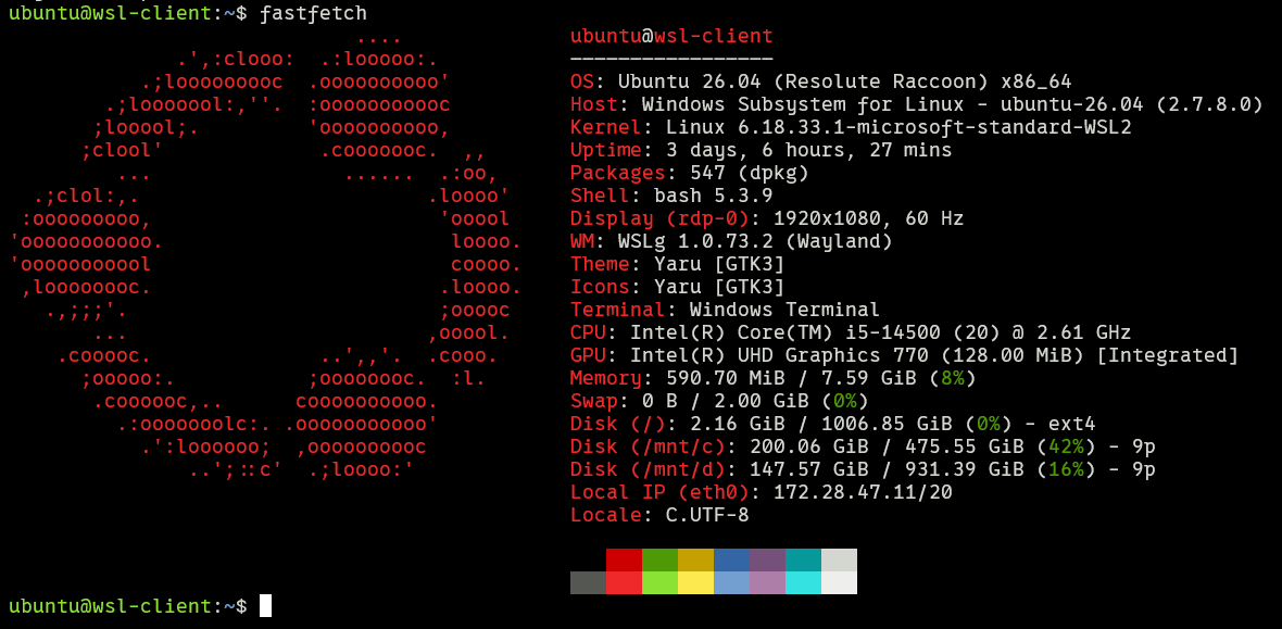 WSL Ubuntu26.06 LTS系统
